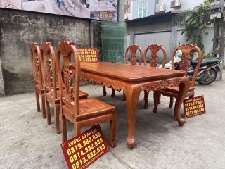 Bộ bàn ăn louis hoàng gia 6 ghế cây đàn gỗ hương đá cao cấp (Anh Nam, Hà Nội) 12 bộ bàn ăn 6 ghế gỗ hương đá