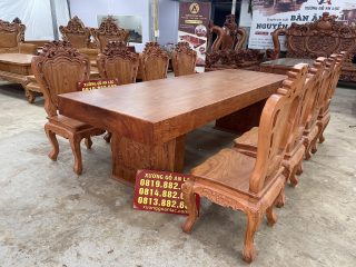 bộ bàn ghế ăn gỗ hương đá nguyên khối