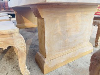 Bản mộc bàn ăn nguyên khối dày 15cm kết hợp 10 ghế hồng hạt đục 2 mặt gỗ gõ đỏ siêu vip (Anh Việt, Hà Nam) 17 chân bàn nguyên khối dày 15p