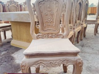 Bản mộc bàn ăn nguyên khối dày 15cm kết hợp 10 ghế hồng hạt đục 2 mặt gỗ gõ đỏ siêu vip (Anh Việt, Hà Nam) 18 mẫu ghế louis hồng hạt