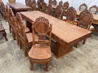 bộ bàn ăn nguyên khối ghế đồng hồ louis